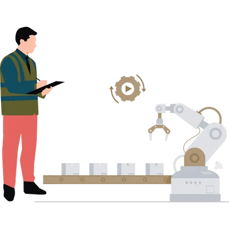 O trabalhador está escrevendo sobre os detalhes do pacote  Ilustração