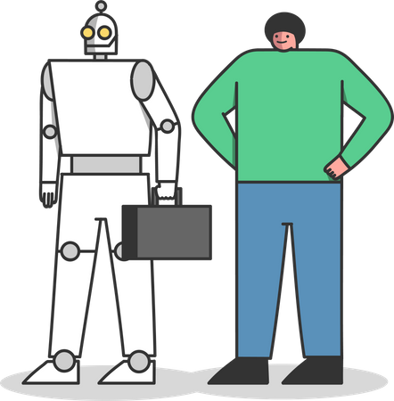 Trabalhador humano vs robô  Ilustração