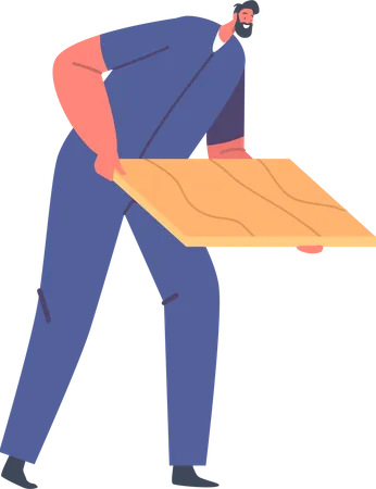 Trabalhador masculino segurando uma placa de madeira  Ilustração