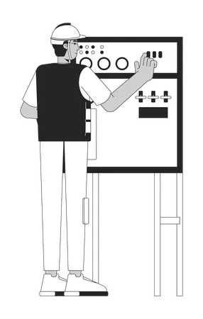 Trabalhador masculino trabalhando no painel de controle  Ilustração