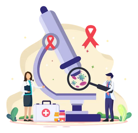 Design Conceitual Dia Mundial Da AIDS Trabalhadores Medicos Com Um Tubo De Teste De HIV Estao Pesquisando O Sangue Da AIDS No Dia Mundial Da AIDS Ilustração