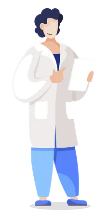 Trabalhador médico segurando papel com diagnóstico de paciente ou resultados de pesquisa  Ilustração