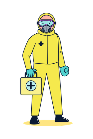 Trabalhador vestindo roupas resistentes a germes  Ilustração