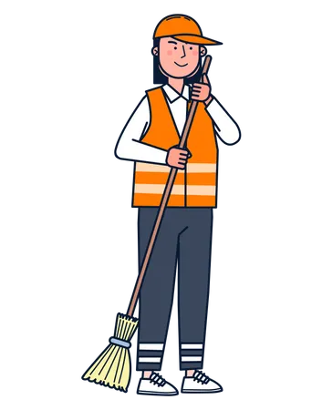 Trabalhadora feminina de limpeza de ruas  Ilustração