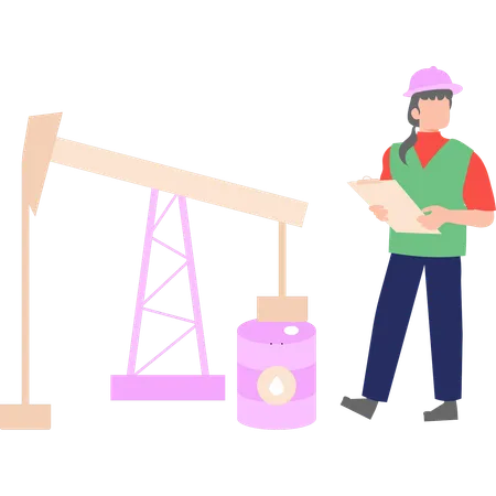 Trabalhadora está trabalhando em uma área de mineração de petróleo  Ilustração