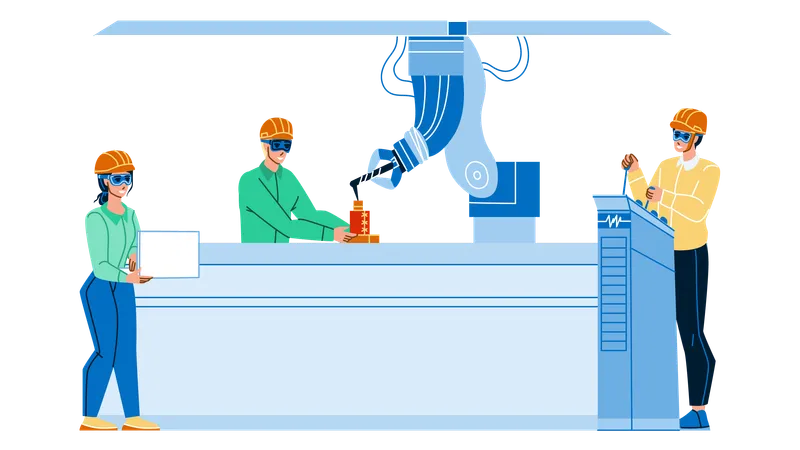 Trabalhadores de controle de produção industrial  Ilustração