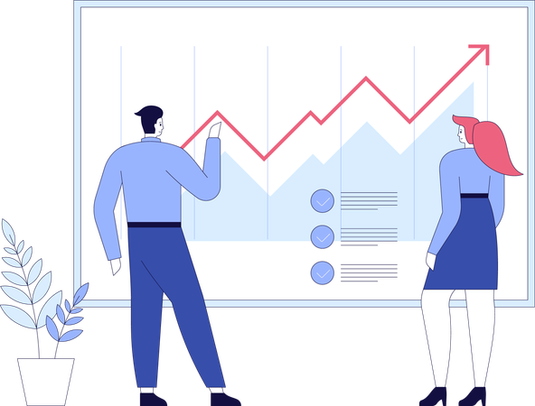 Trabalhadores de escritório analisando gráfico de crescimento  Ilustração