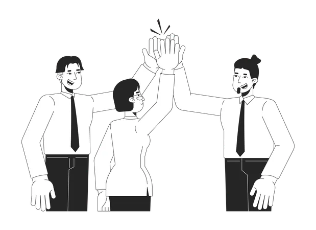 Colegas de trabalho de escritório dando high five  Ilustração