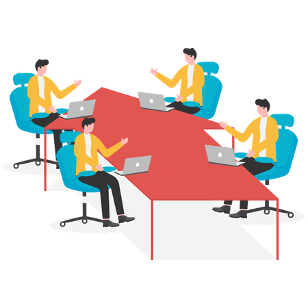 Trabalhadores de escritório em reunião e brainstorming no escritório  Ilustração