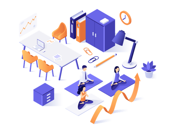 Trabalhadores de escritório fazendo ioga  Ilustração