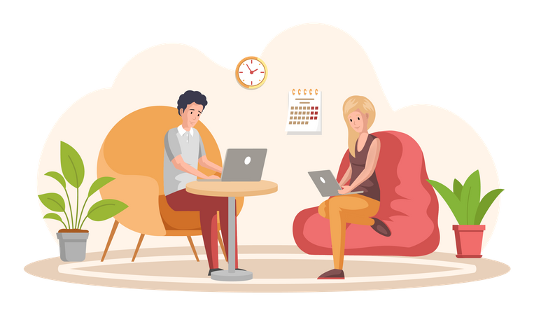 Trabalhadores de escritório no local de trabalho  Ilustração