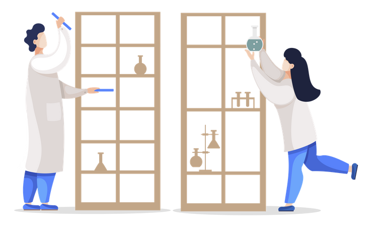 Trabalhadores de química em laboratório  Ilustração