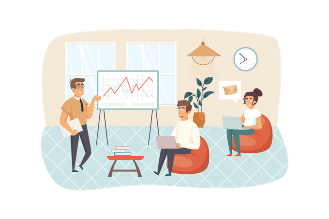 Trabalho em equipe de gerentes de conteúdo  Ilustração