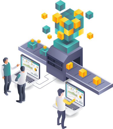 Trabalho em equipe no desenvolvimento de Blockchain  Ilustração