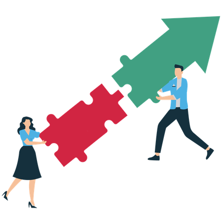 Trabalho em equipe resolvendo quebra-cabeças de negócios  Ilustração