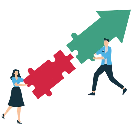 Trabalho em equipe resolvendo quebra-cabeças de negócios  Ilustração