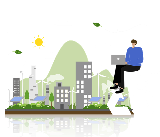 Trabalho remoto em ambiente urbano sustentável  Ilustração