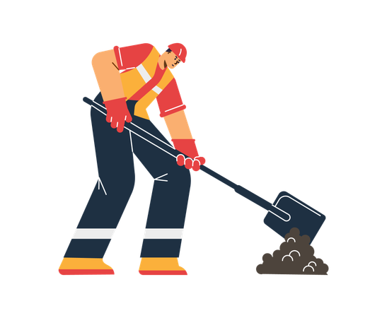 Trabalho rodoviário com capacete e roupas especiais com ferramenta  Ilustração