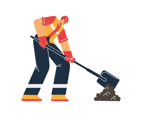 Trabalho rodoviário com capacete e roupas especiais com ferramenta  Ilustração