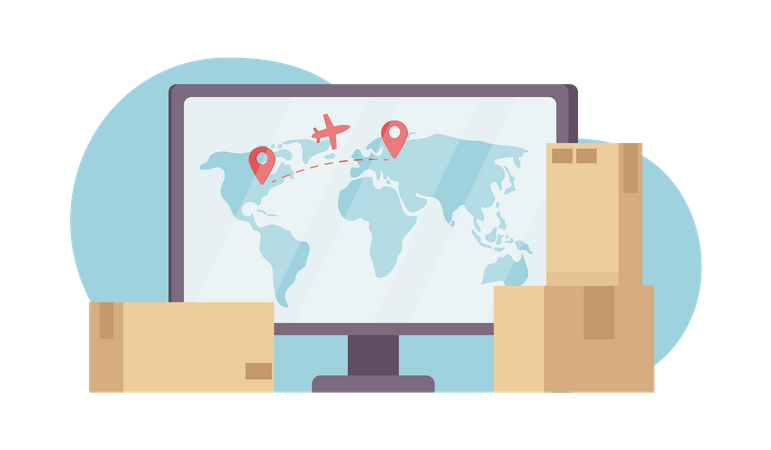 Tracking air cargo delivery with computer  Illustration