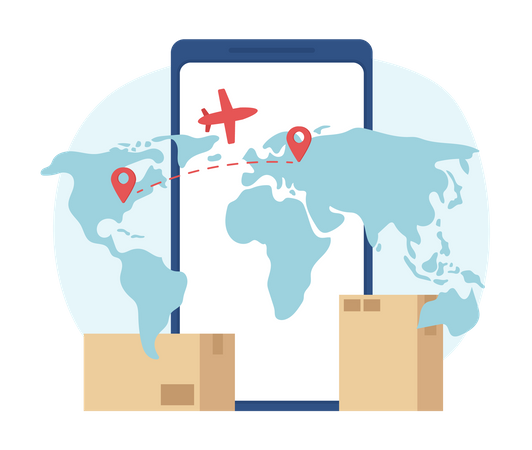 Tracking air freight delivery with smartphone Illustration