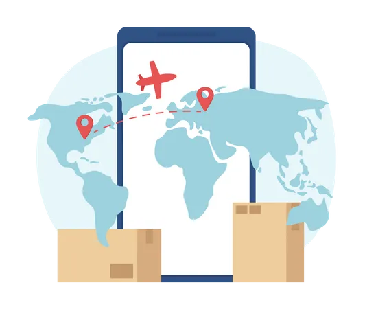 Tracking air freight delivery with smartphone Illustration