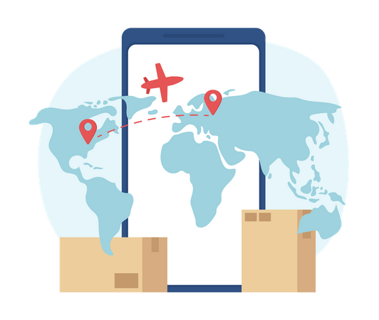 Tracking air freight delivery with smartphone  Illustration