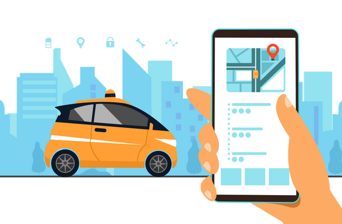 Tracking autonomous delivery car location Illustration