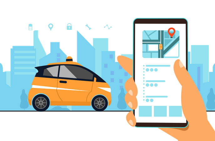 Tracking autonomous delivery car location  Illustration