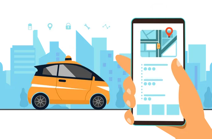 Tracking autonomous delivery car location  Illustration