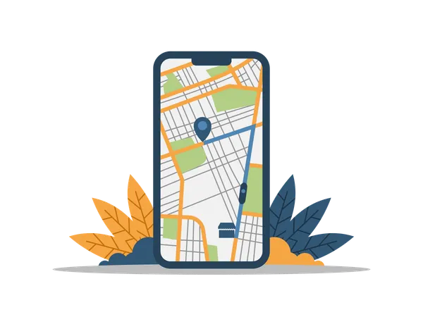 Tracking delivery location on mobile Illustration