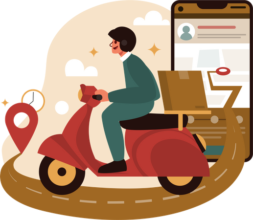 Tracking delivery location using mobile app Illustration
