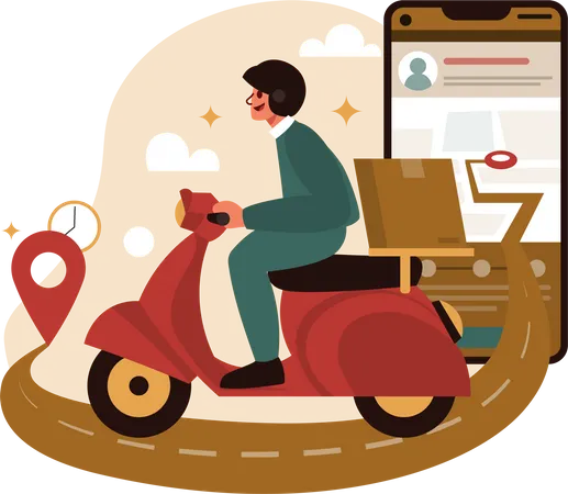 Tracking delivery location using mobile app  Illustration
