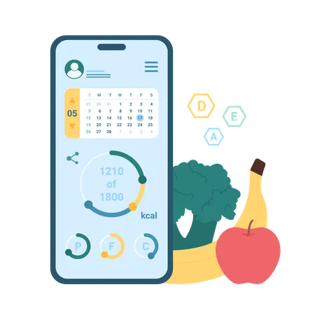 Tracking of data nutrition in mobile app  Illustration