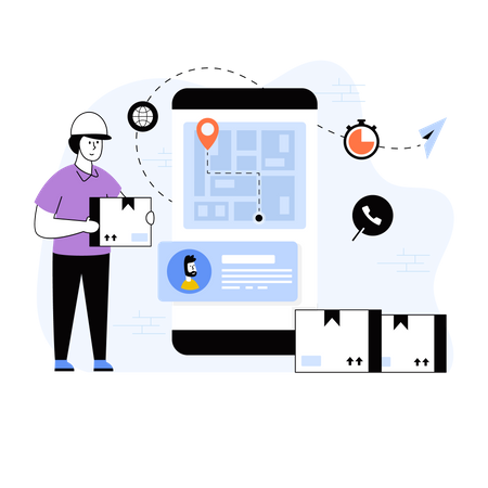 Tracking online delivery using mobile application  Illustration