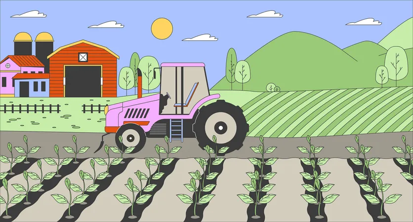 Tractor en campo agrícola  Ilustración