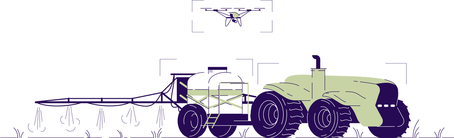 Tractor de riego con drones  Ilustración