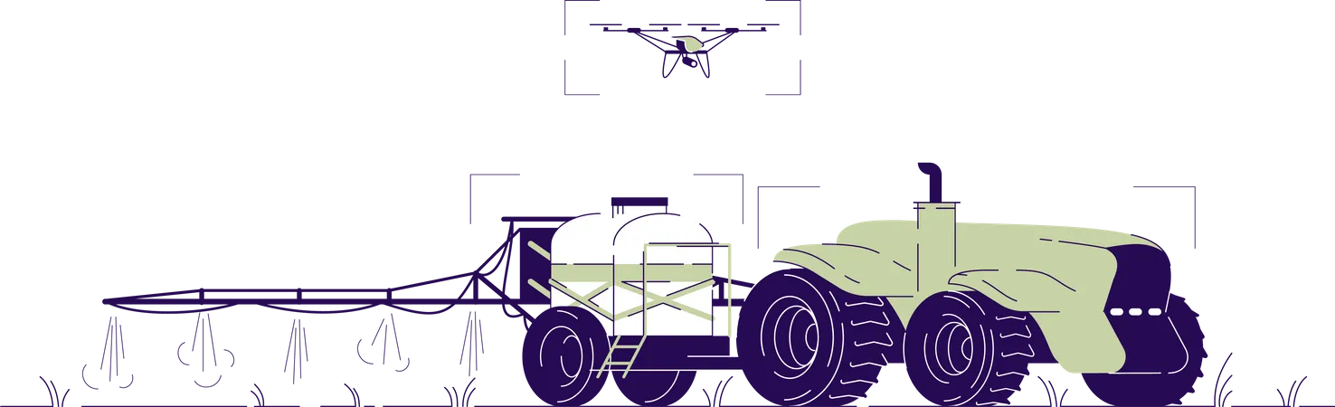 Tractor de riego con drones  Ilustración