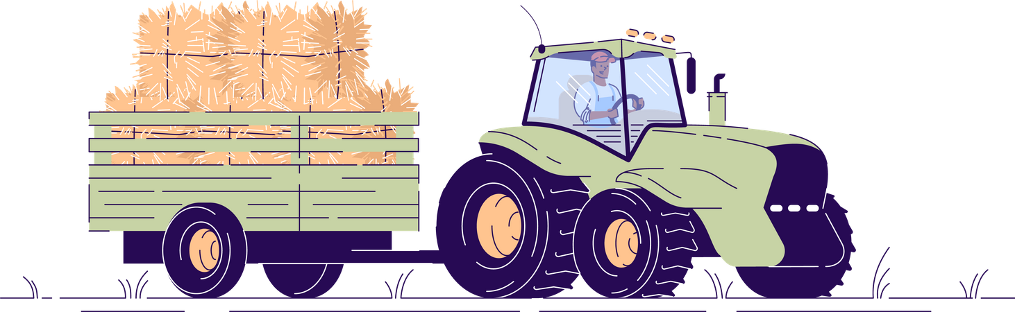 Tractor que transporta pajares  Ilustración