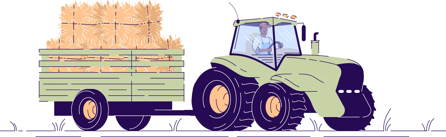 Tractor transporting haystacks Illustration