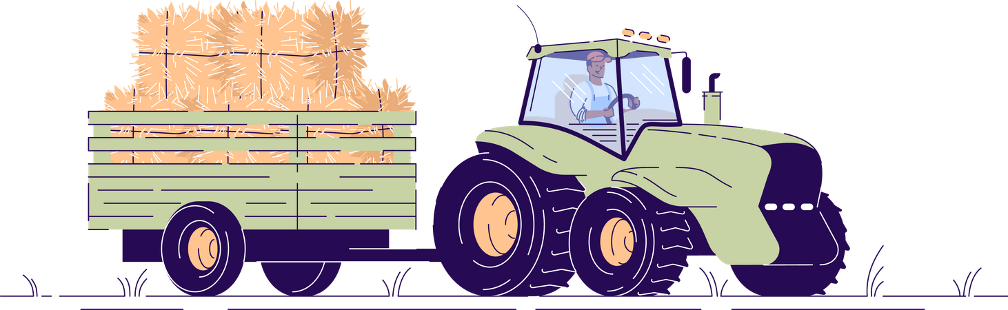 Tractor transporting haystacks  Illustration