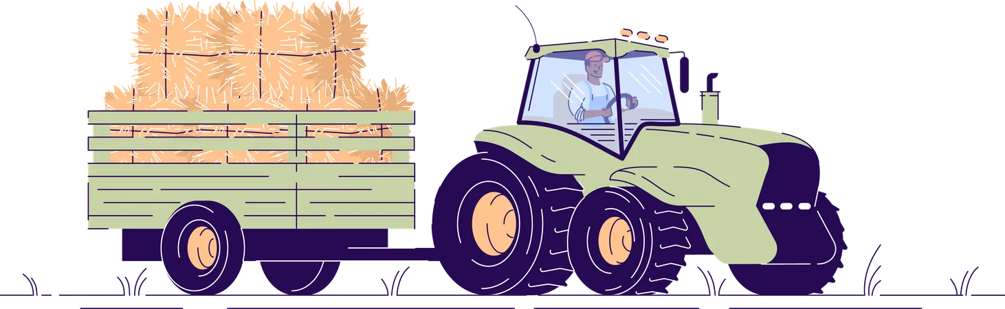 Tractor transporting haystacks  Illustration