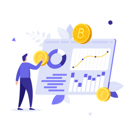 Trader Researching Currency Exchange Rate At Digital Dashboard  Illustration