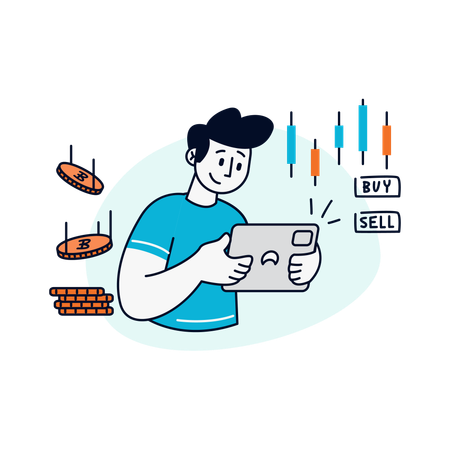 Trader Using Tablet for Market Analysis  Illustration