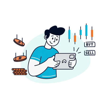 Trader Using Tablet for Market Analysis  Illustration