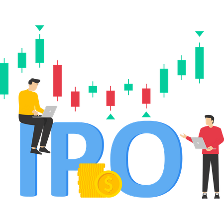 Traders dans les grands graphiques de croissance et les pièces d'or  Illustration