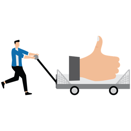 Traders Pushing Trolleys With Thumbs Up In Them  Illustration