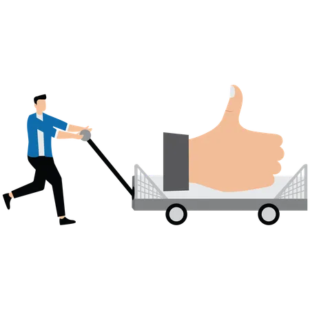 Traders Pushing Trolleys With Thumbs Up In Them  Illustration