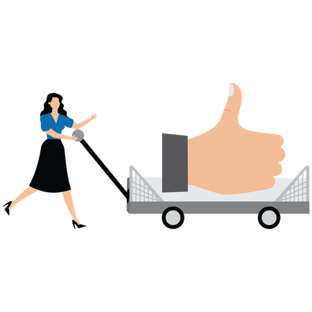 Traders Pushing Trolleys With Thumbs Up In Them  Illustration