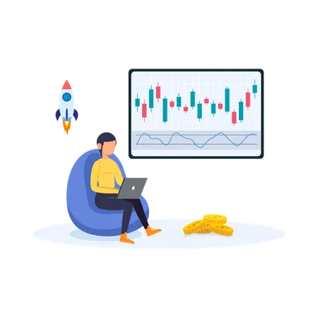 Share Market Flat Illustration In This Design You Can See How Technology Connect To Each Other Each File Comes With A Project In Which You Can Easily Change Colors And More Illustration